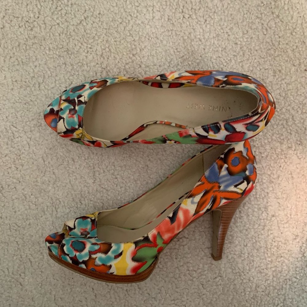 Floral Multicolor Peep-Toe High Heels - Women's Dress Pumps